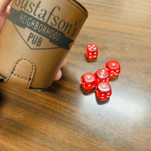 Personalized leather dice shaker with dice