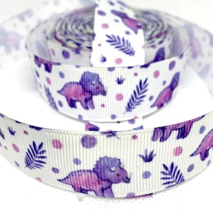 Dinosaur Watercolour Triceratops Grosgrain Ribbon 1 Yard