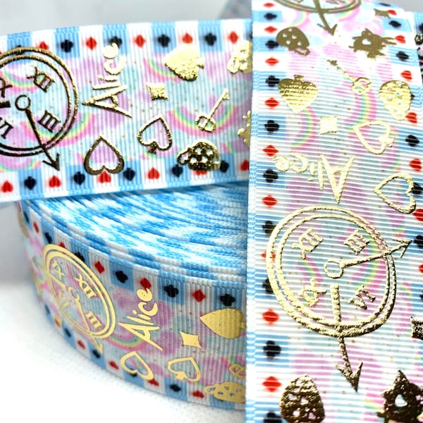 Gold topped Wonderland Grosgrain Ribbon 1 Yard 38mm