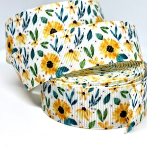 Nastro grosgrain con margherite di fiori gialli estivi, 1 iarda, 25 mm