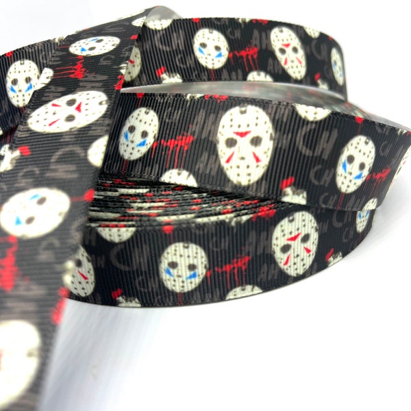 Horror Hockey Mask Grosgrain Ribbon 1 Yard 22mm