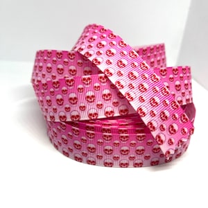 Pink Skulls 22mm Grosgrain Ribbon 1 Yard