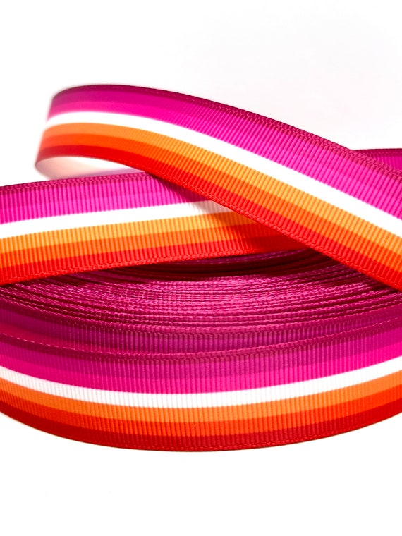 Lesbian Flag Grosgrain Ribbon - 22mm Wide - Sold by the Yard  display picture 3