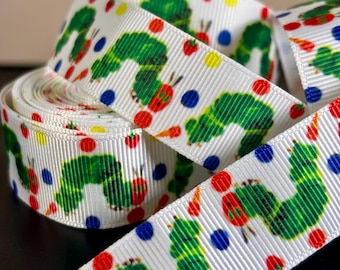 Hungry Caterpillar Grosgrain Ribbon – 22mm Wide – Sold by the Yard
