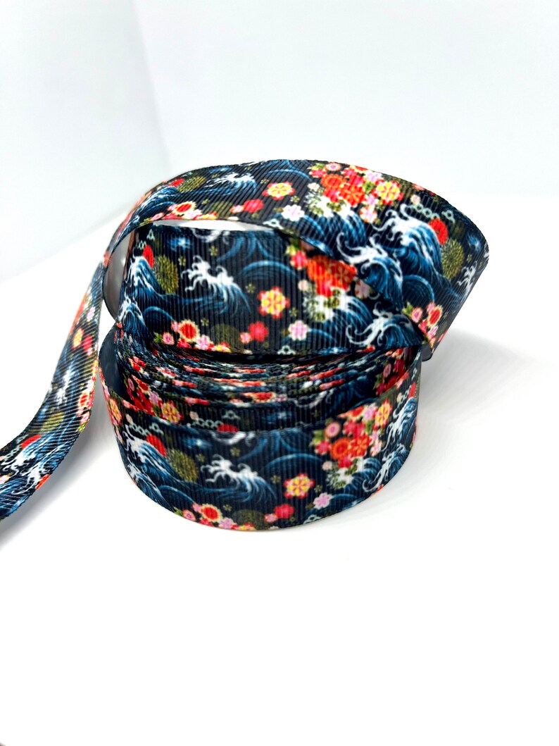 Japanese Painting Waves and Flowers Grosgrain Ribbon 1 Yard 22mm - Etsy