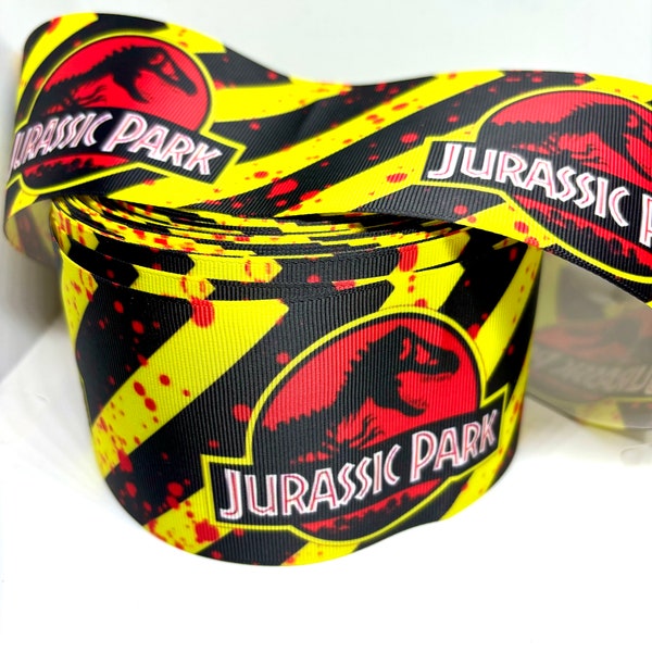 Ruban gros grain GÉANT Jurassic Park éclaboussures de sang jaune fluo 1 yard 75 mm