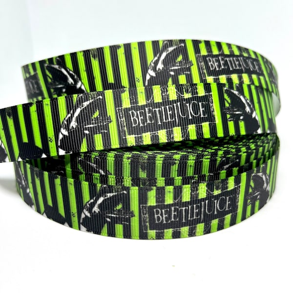 Ruban Gros-Grain Serpents Verts Beetlejuice 1 Yard 22mm