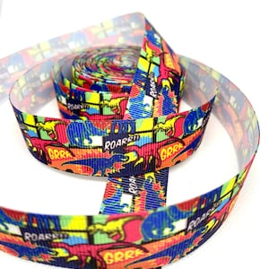 Comic Dinosaur Grosgrain Ribbon 1 Yard