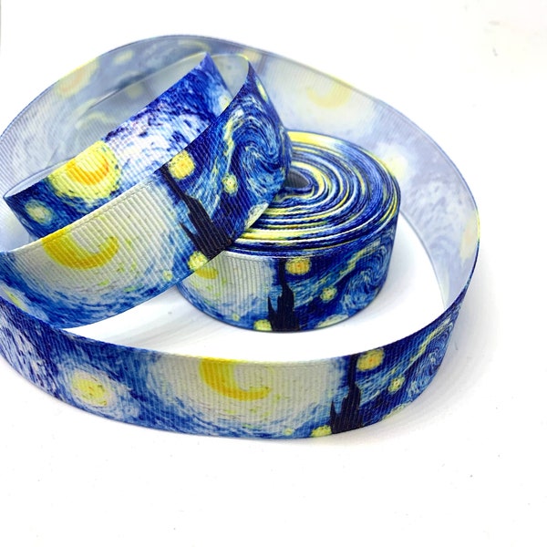 Painting Starry Night Grosgrain Ribbon 1 Yard