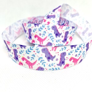 Dinosaur Purple and Pink Pastel Grosgrain Ribbon 1 Yard