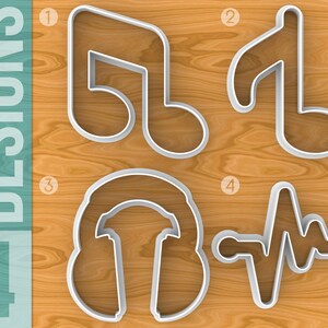Music Note, Headphones and Sound Wave Cookie Cutters, Selectable sizes, Sharp Edge Upgrade Available