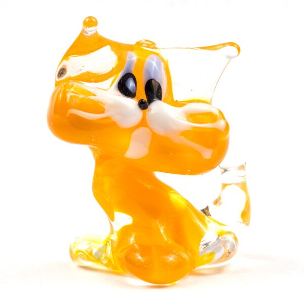 Yellow Sitting Cat Kitten Kitty Art Lampwork Blown Glass Figurine