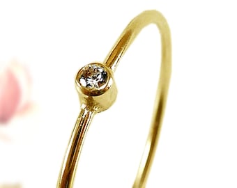 Gold ring with diamond, delicate 1.5 mm ring engagement ring, insert ring, handmade