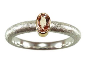 Silberring mit rosa Turmalin in Goldfassung, Solitaire, Gelbgold, Verlobungsring, Sterlingsilber,  - by SILVERLOUNGE