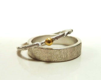Ring in Silber mit Feingold 24 Karat Kügelchen Verlobungsring, Vorsteckring, Frauenring, Stapelring - handgefertigt by SILVERLOUNGE