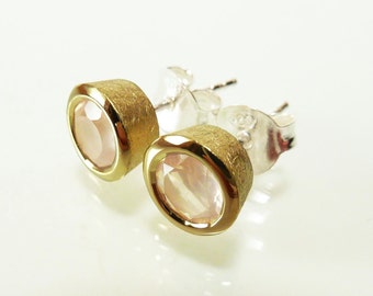 Ohrstecker Sterlingsilber Gelbgold mit Rosenquarz, facettiert rose, Ohrschmuck, Ohrringe, vergoldet, Gelbgold, Geschenk