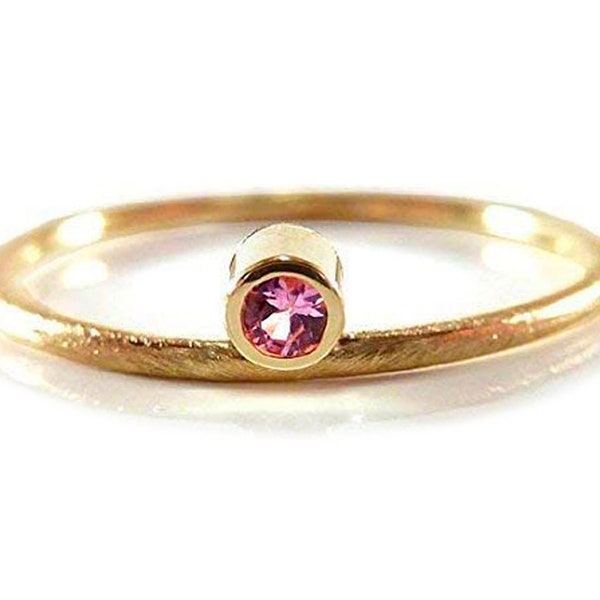 Goldring 14 Kt mit pink SAPHIR - Vorsteckring, Antrags Ring, Verlobungsring, Stapelring, Gelbgold - handgefertigt by SILVERLOUNGE