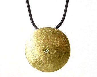 Anhänger aus Gelbgold mit Brillant, Unikat, Bicolor-Halsreif,  schwarze Kette, goldener Halsschmuck 585 Gold Diamant