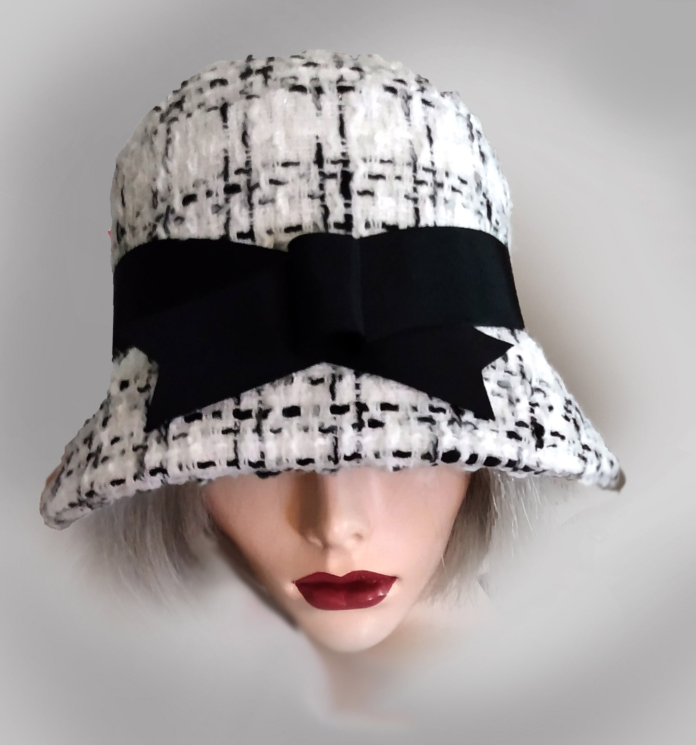 Black Boucle Tweed Cloche Bucket Hat - Etsy