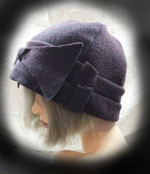 Purple Wool Cloche Flapper Hat 