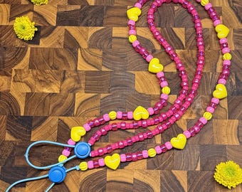 Pink Lemonade Pink Yellow Dog Collars: Adjustable Rubber Beaded Pet Necklace