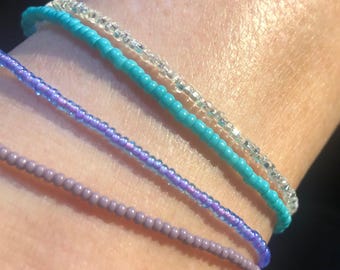 Dainty & Colorful Anklet. Beaded stackable anklets.