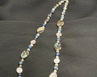 Blue and Grey Abalone Necklace. Titan god Oceanus inspired