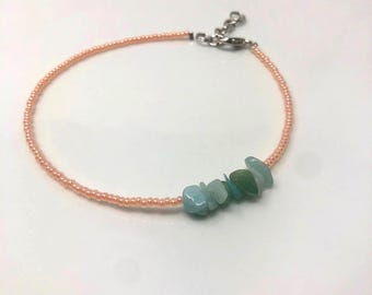 Amazonite ankle bracelet. Czech glass beads and chip Amazonite.