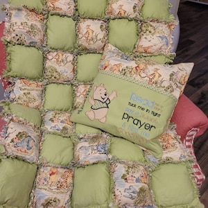 Matching Winnie the Pooh Quilt & Pillow set; bubble quilts, rag quilts, book, reading, pocket, pillow, crib, nursery, baby