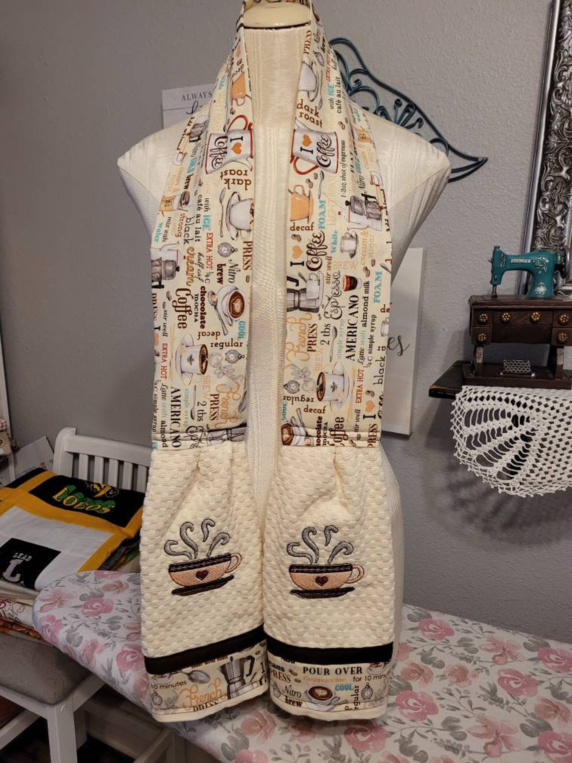 Embroidered Kitchen Neck Towel/cooking Scarf With Fabric Trim Etsy