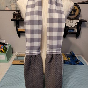 Gray & white Kitchen Neck Towel/cooking scarf aka Kitchen Boa, cooking, cleaning, spills, potholder, dish towel, assorted