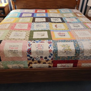 Embroidered Scripture Quilt, bible verses, bible blocks, embroidery, colorful, free motion quilted; various sizes