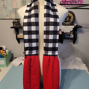 Kitchen Neck Towel/cooking scarf. Black & white checked fabric