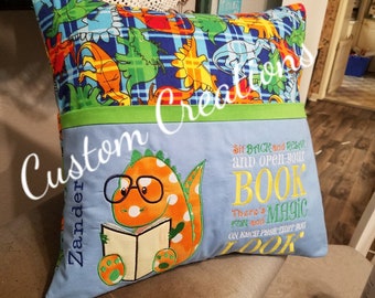 Dinosaur Book Pocket Pillow - sham only (reading, children, boys, prehistoric animals