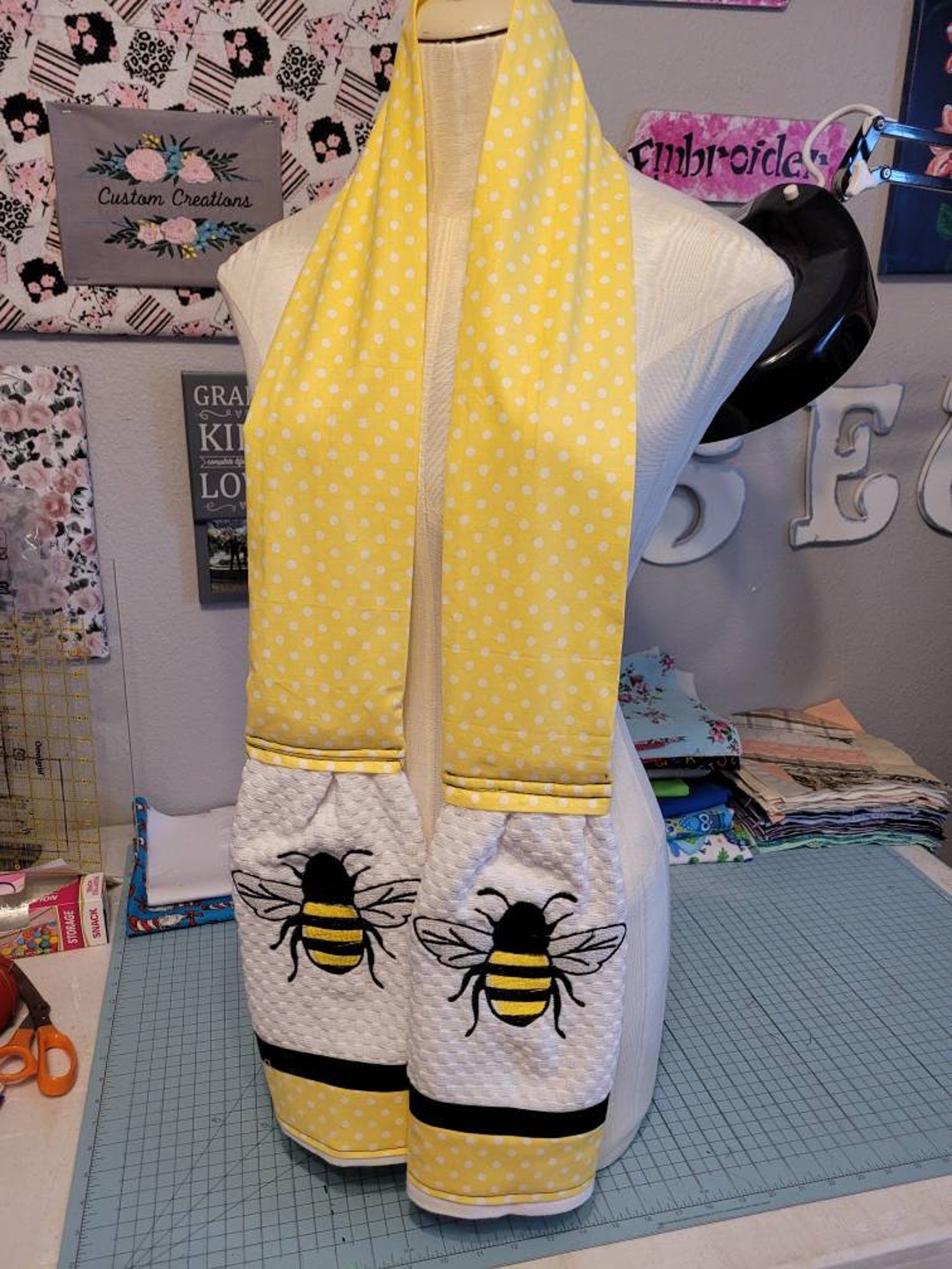 Embroidered Kitchen Neck Towel/cooking Scarf With Fabric Trim Etsy