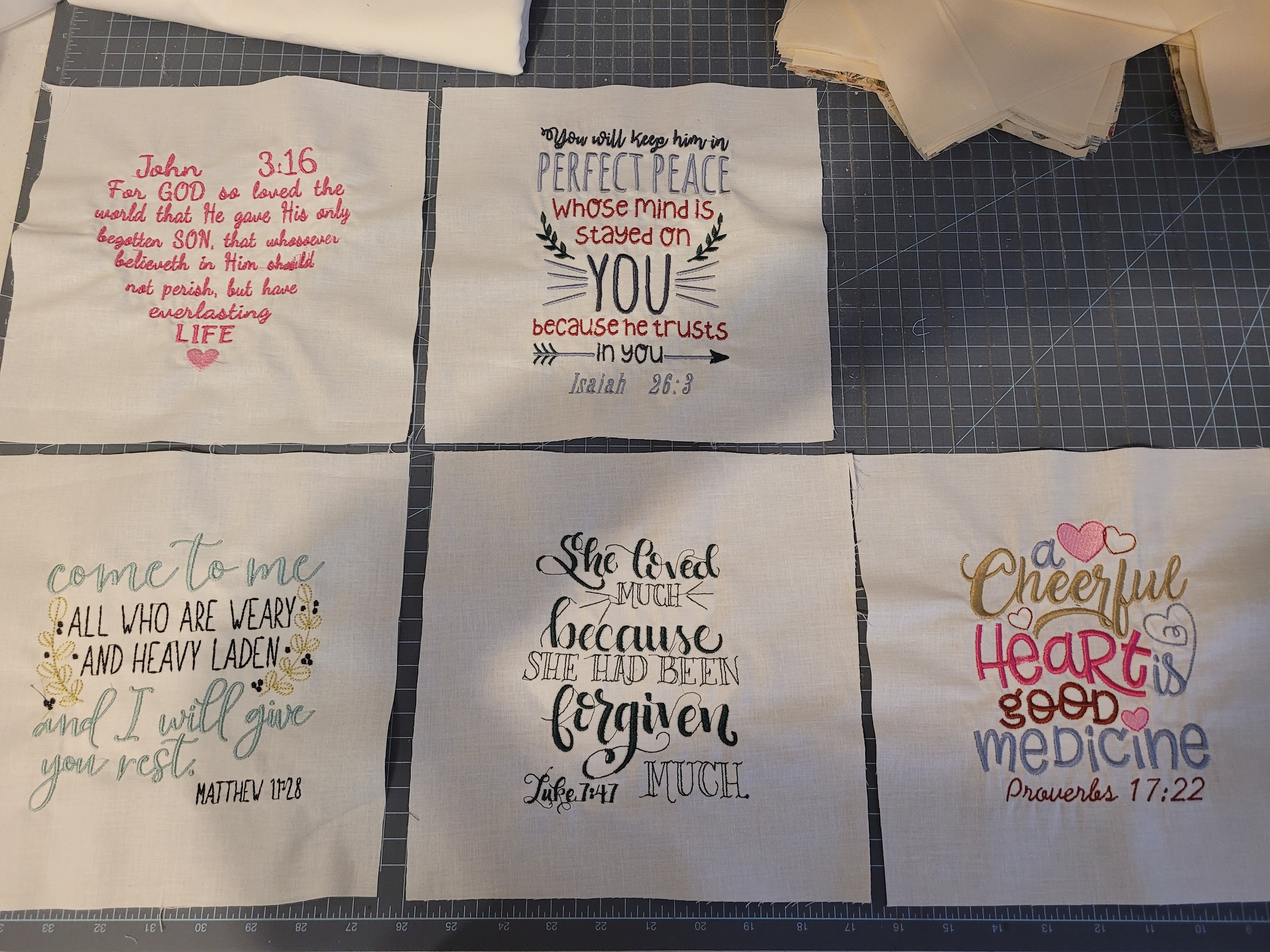 Embroidered Bible Verse Block: 10" Scripture Cotton Fabric