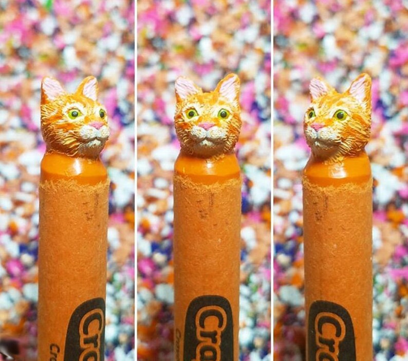 Custom Pet Cat Portrait Crayon Carving image 1