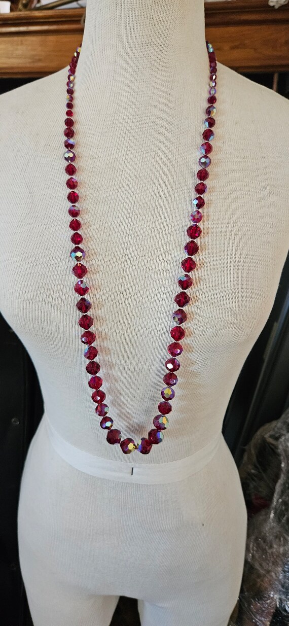 Vintage Red faceted AURORA borealis bead necklace 