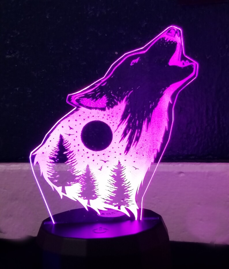 Laser Engraved Acrylic Wolf Light