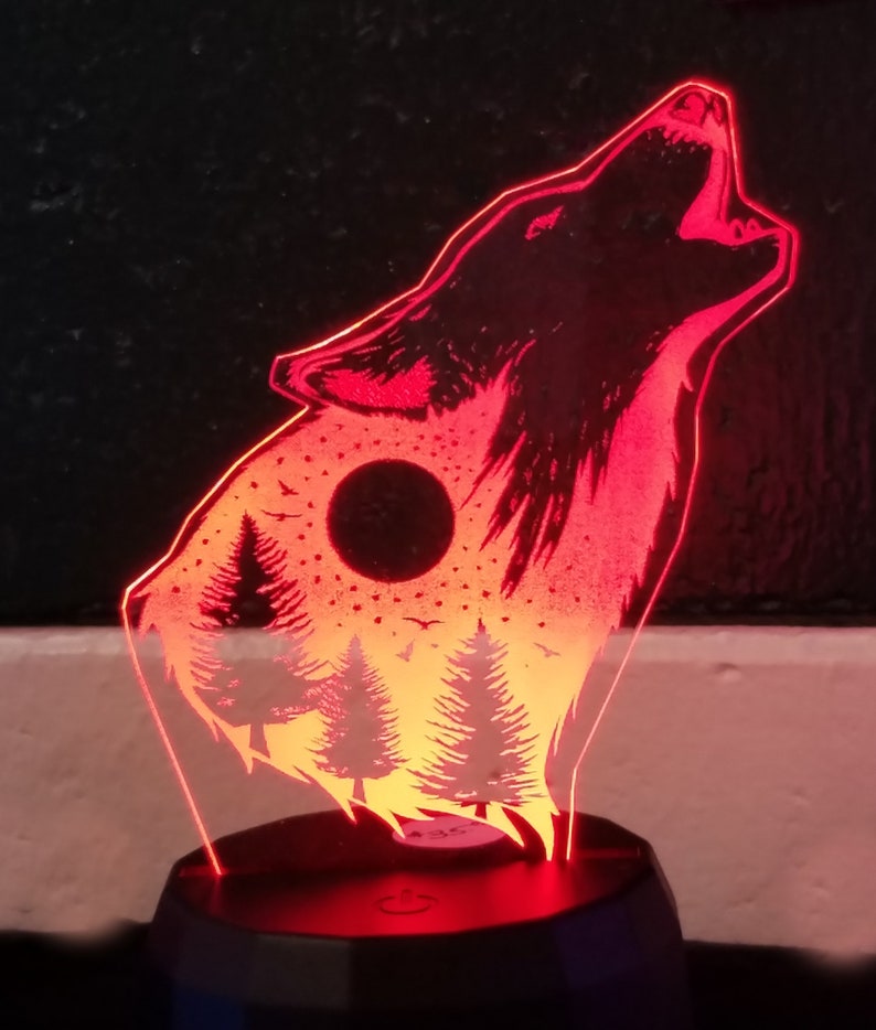 Laser Engraved Acrylic Wolf Light