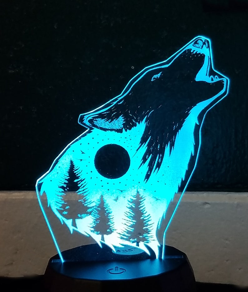 Laser Engraved Acrylic Wolf Light