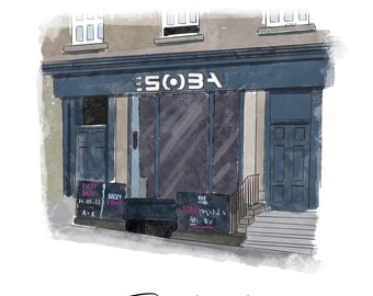 Custom Location Drawing – First Date Illustration from Photo | Personalised Couple Gift | Hand-Drawn Restaurant or Bar Sketch