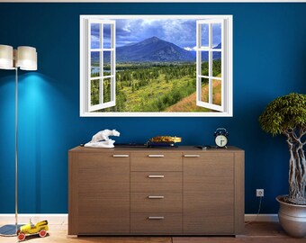 Faux Window Colorado Rocky Mountains Wall Art Sticker Vinyl Decal Custom Home Decor