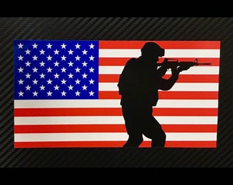 Fighting Soldier American Flag Vinyl Sticker Decal Custom