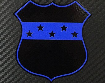 Dallas Police Badge 5 Fallen BLUE Stripe Vinyl Sticker Decal Custom