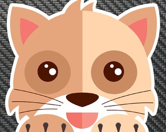 Peeking Brown Cat Vinyl Sticker Decal Custom