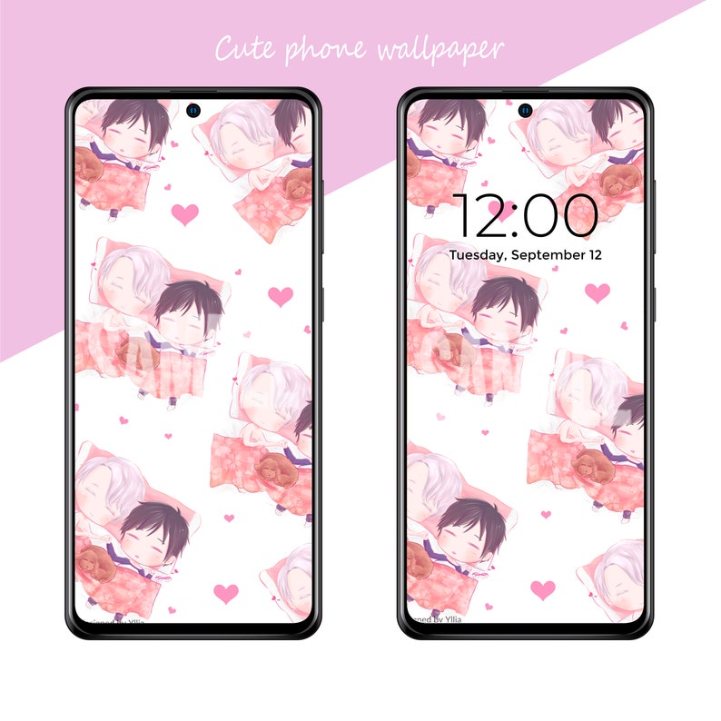 Iphone Wallpaper Android Wallpaper Kawaii Wallpaper Anime Boys Love Digital Download Chibi Yuri On Ice Smartphone Wallpaper Art Collectibles Drawing Illustration Redaktoren Ch