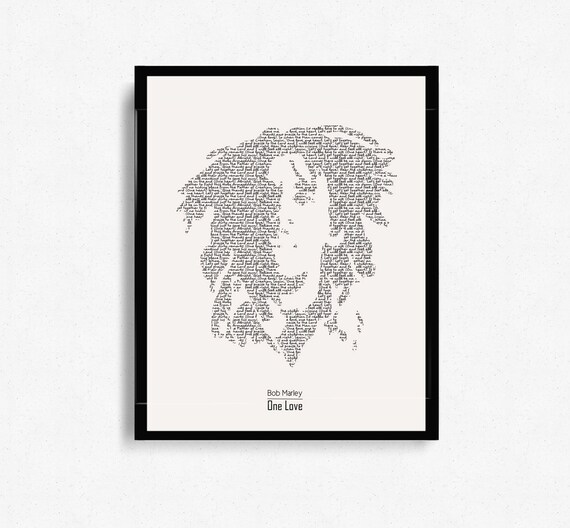 One Love Bob Marley Typography Poster Digital Print Etsy