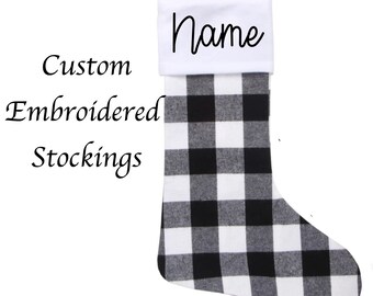 Personalized Christmas Stockings, Embroidered Stockings Christmas, Buffalo Plaid Stockings, Buffalo Plaid Christmas, Embroidered Stocking