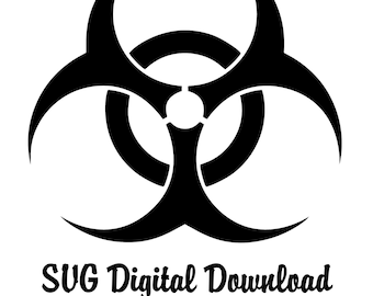 May include: Black and white biohazard symbol, a stylized triangle with three circles, for digital download.  SVG Digital Download.